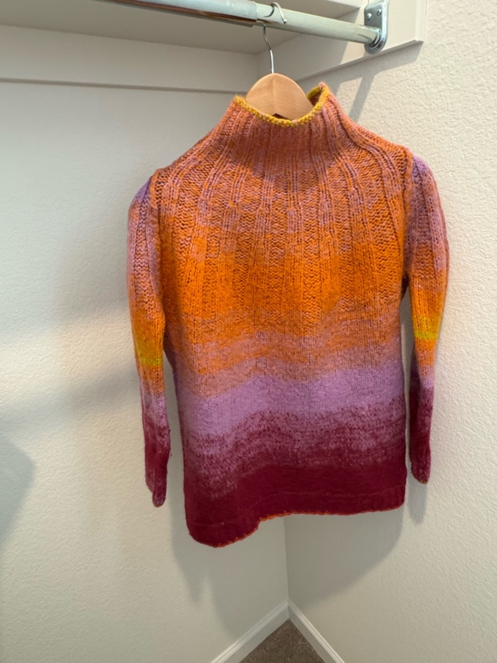 Anthropologie Orange-Pink Ribbed Turtleneck Sweater